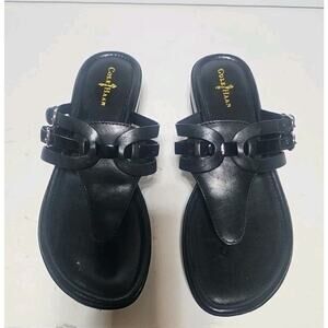 Cole Haan NikeAir Women's Wedge Sandals Size 8.5B Black Leather Thong NEW